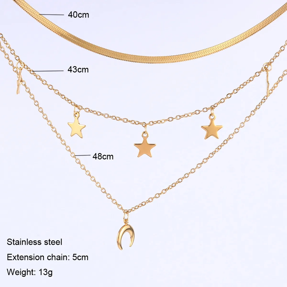 Fashion Star Moon Stainless Steel Plating Layered Necklaces 1 Piece