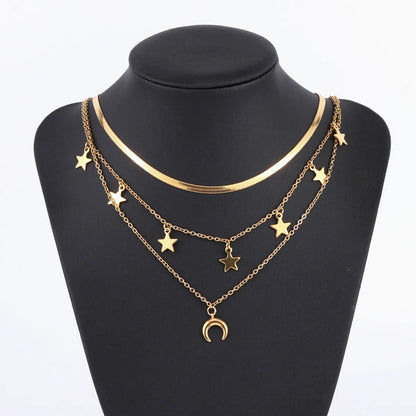 Fashion Star Moon Stainless Steel Plating Layered Necklaces 1 Piece