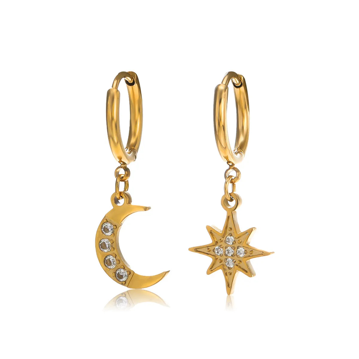 Fashion Star Moon Stainless Steel Plating Rhinestones Drop Earrings 1 Pair