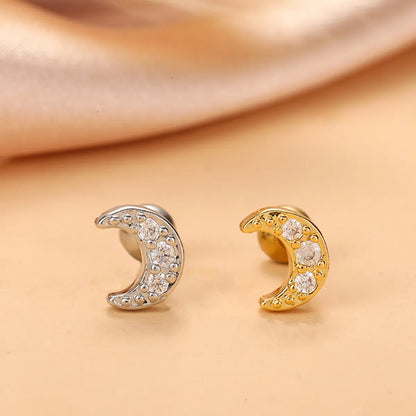 Fashion Star Moon Stainless Steel Plating Zircon Ear Studs 1 Piece