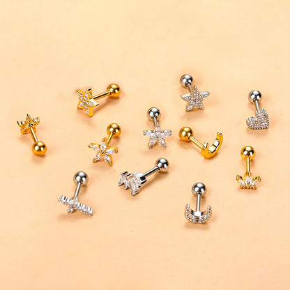 Fashion Star Moon Stainless Steel Plating Zircon Ear Studs 1 Piece