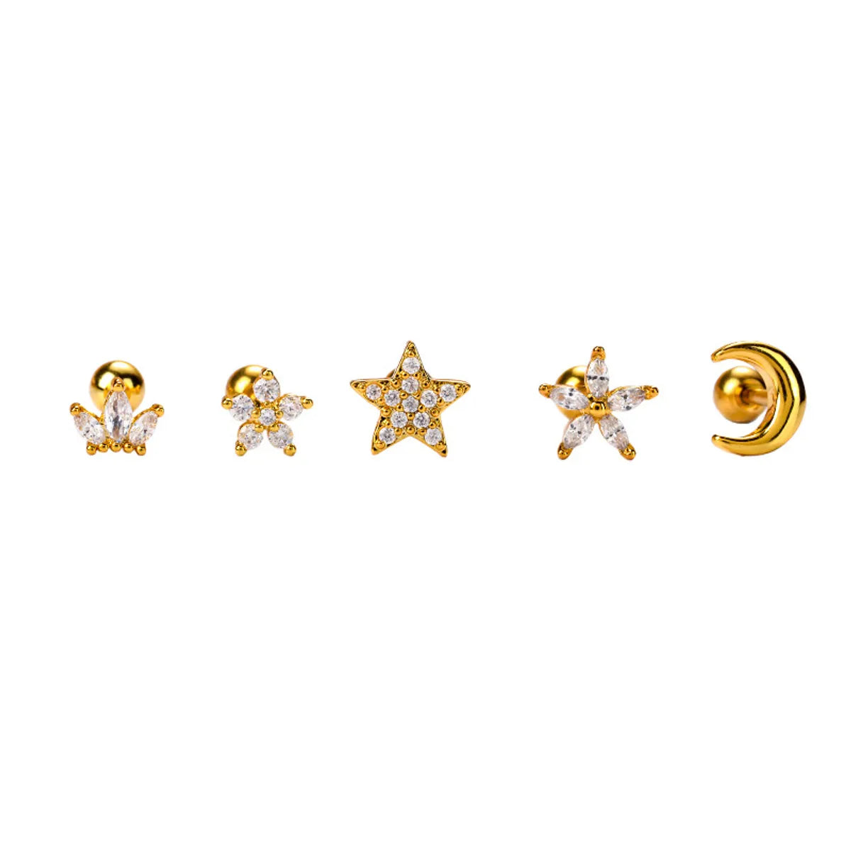 Fashion Star Moon Stainless Steel Plating Zircon Ear Studs 1 Piece