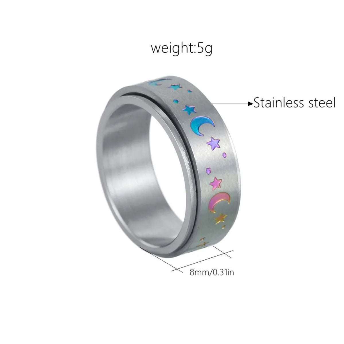 Fashion Star Moon Stainless Steel Rings