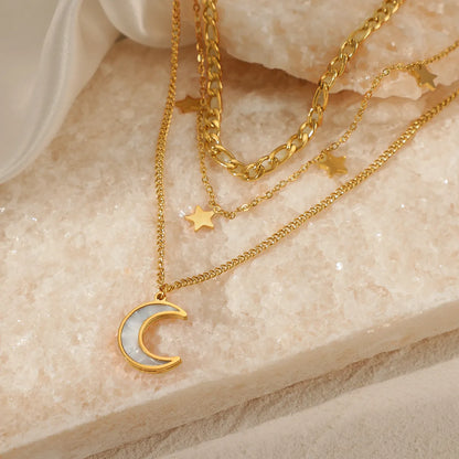 Fashion Star Moon Stainless Steel Titanium Steel Plating Pendant Necklace 1 Piece