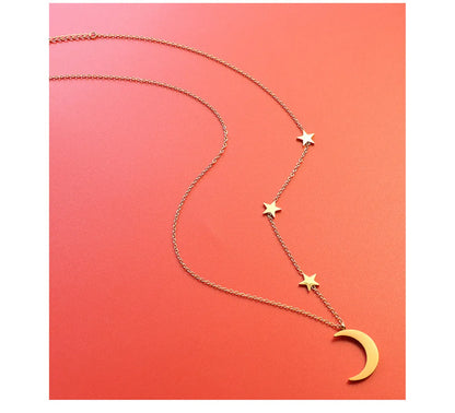 Fashion Star Moon Titanium Steel Necklace Plating Stainless Steel Necklaces