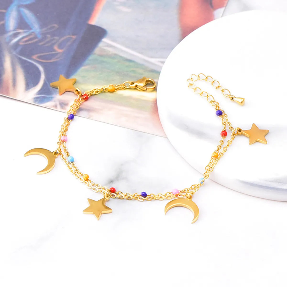 Fashion Star Moon Titanium Steel Plating Bracelets