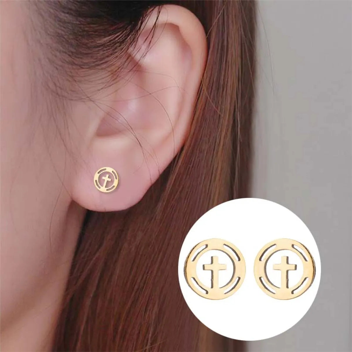 Fashion Star Moon Tree Stainless Steel Plating Hollow Out Ear Studs 1 Pair