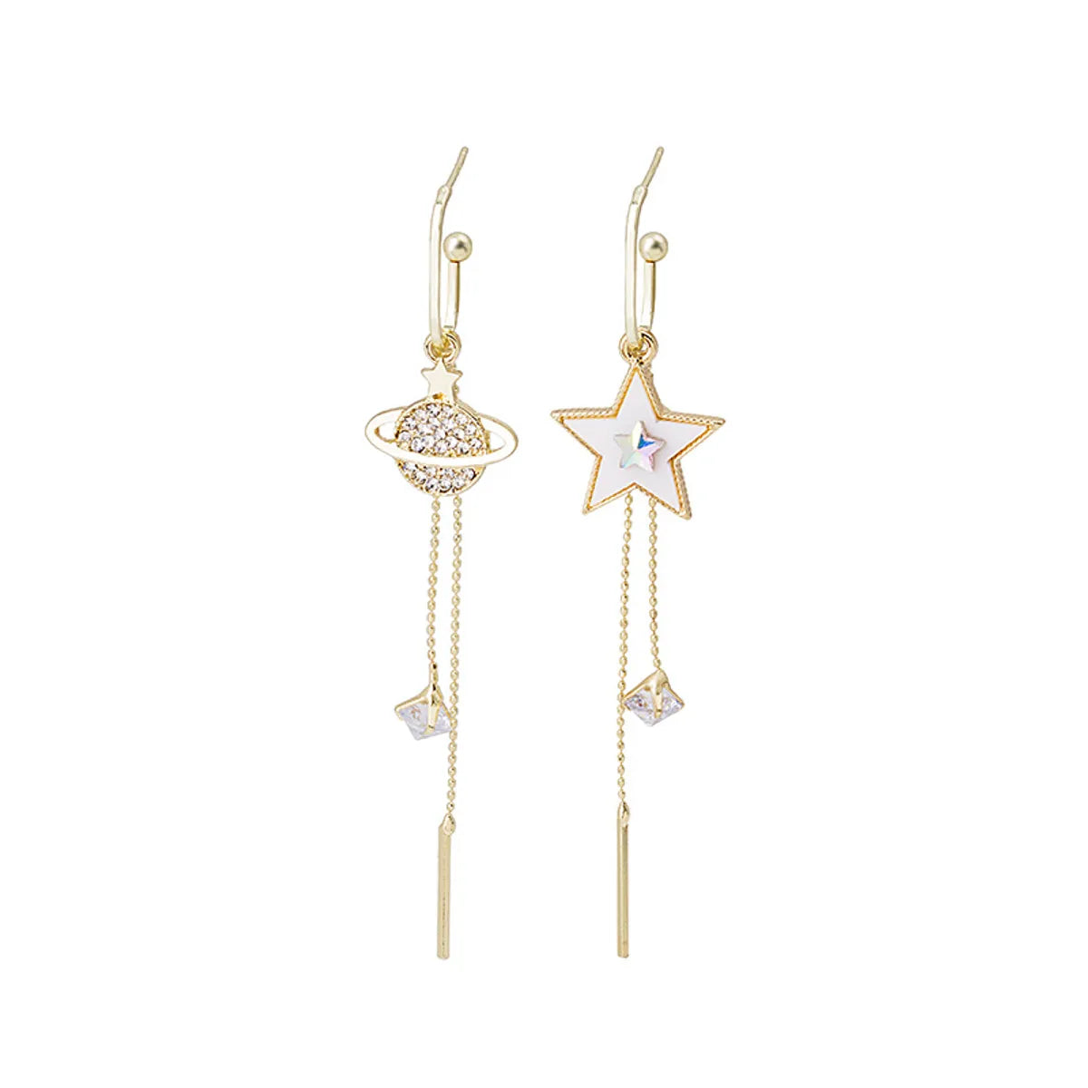 Fashion Star Planet Alloy Asymmetrical Tassel Rhinestones Women'S Dangling Earrings 1 Pair