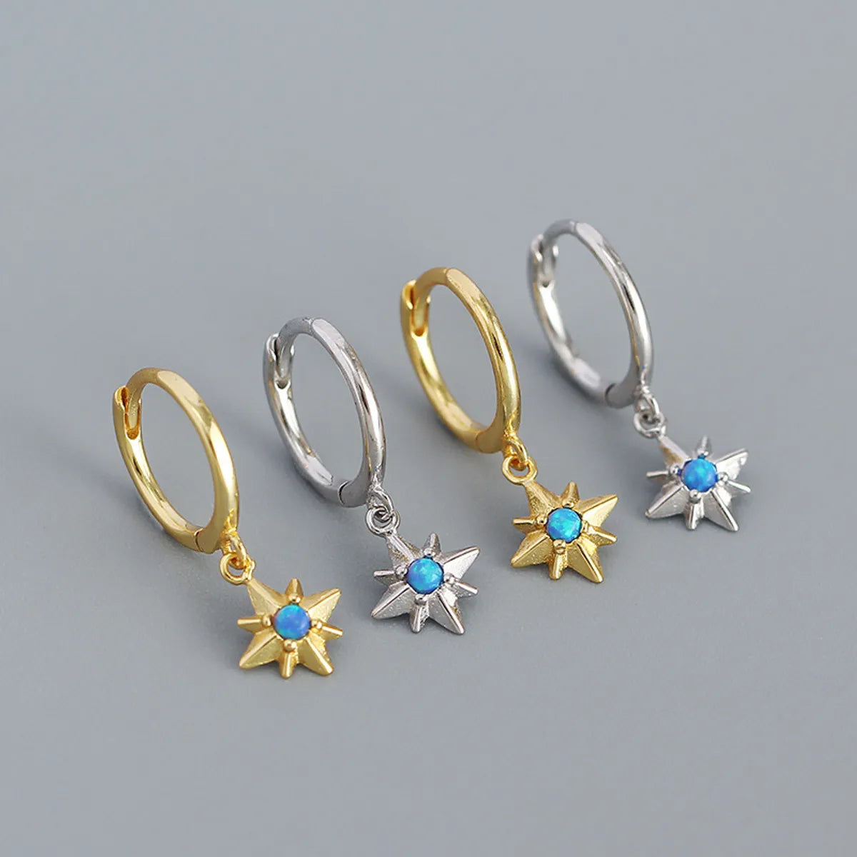 Fashion Star Silver Earrings Inlay Artificial Gemstones 925 Silver Earrings