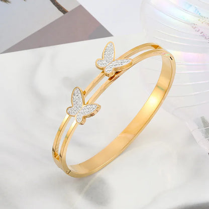 Fashion Star Snake Butterfly Titanium Steel Plating Inlay Zircon Bangle 1 Piece