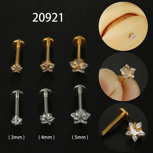 Fashion Star Stainless Steel Plating Zircon Lip Stud