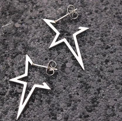 Fashion Star Stainless Steel Star Hollow Out Drop Earrings 1 Pair