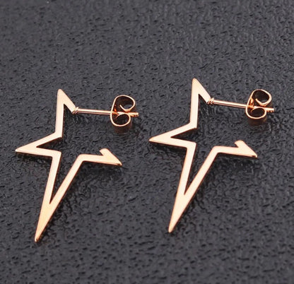 Fashion Star Stainless Steel Star Hollow Out Drop Earrings 1 Pair