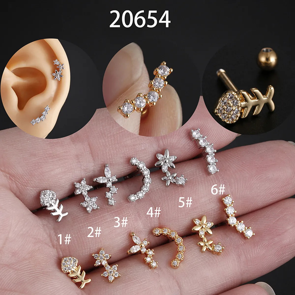 Fashion Star Stainless Steel Star Zircon Ear Studs 1 Piece