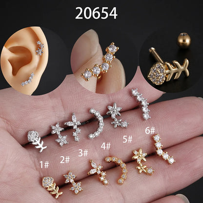 Fashion Star Stainless Steel Star Zircon Ear Studs 1 Piece