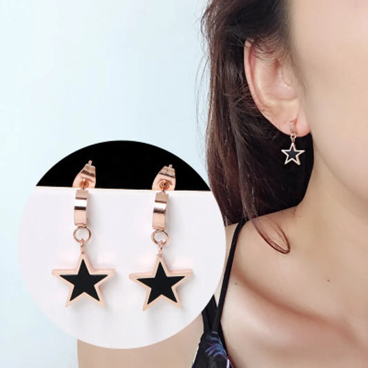 Fashion Star Titanium Steel Inlay Rhinestones Drop Earrings Ear Studs 1 Pair