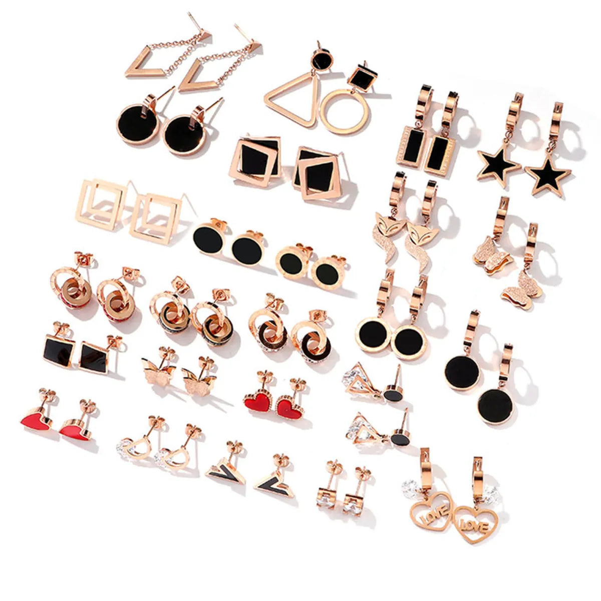 Fashion Star Titanium Steel Inlay Rhinestones Drop Earrings Ear Studs 1 Pair