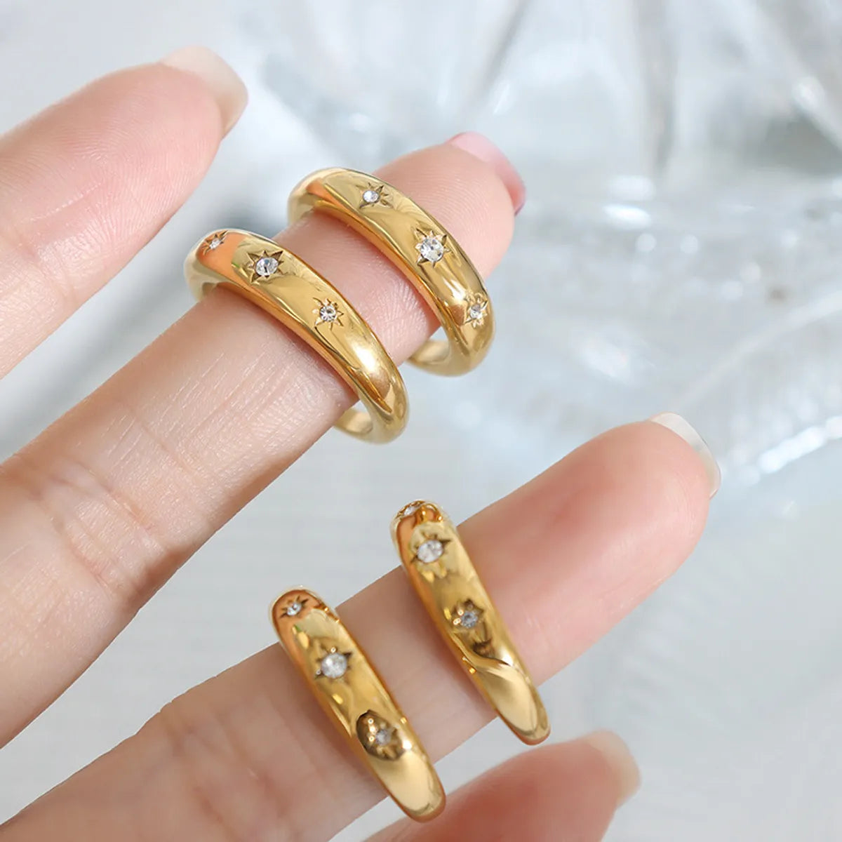 Fashion Star Titanium Steel Plating Inlay Zircon Rings