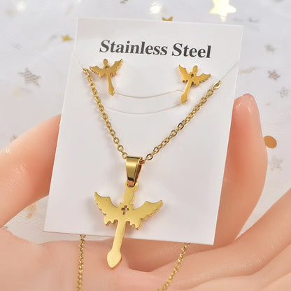 Fashion Star Tree Heart Shape Titanium Steel Hollow Out Women'S Earrings Necklace 1 Set