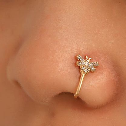 Fashion Star Water Droplets Bow Knot Copper Plating Zircon Nose Studs