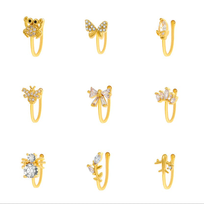 Fashion Star Water Droplets Bow Knot Copper Plating Zircon Nose Studs