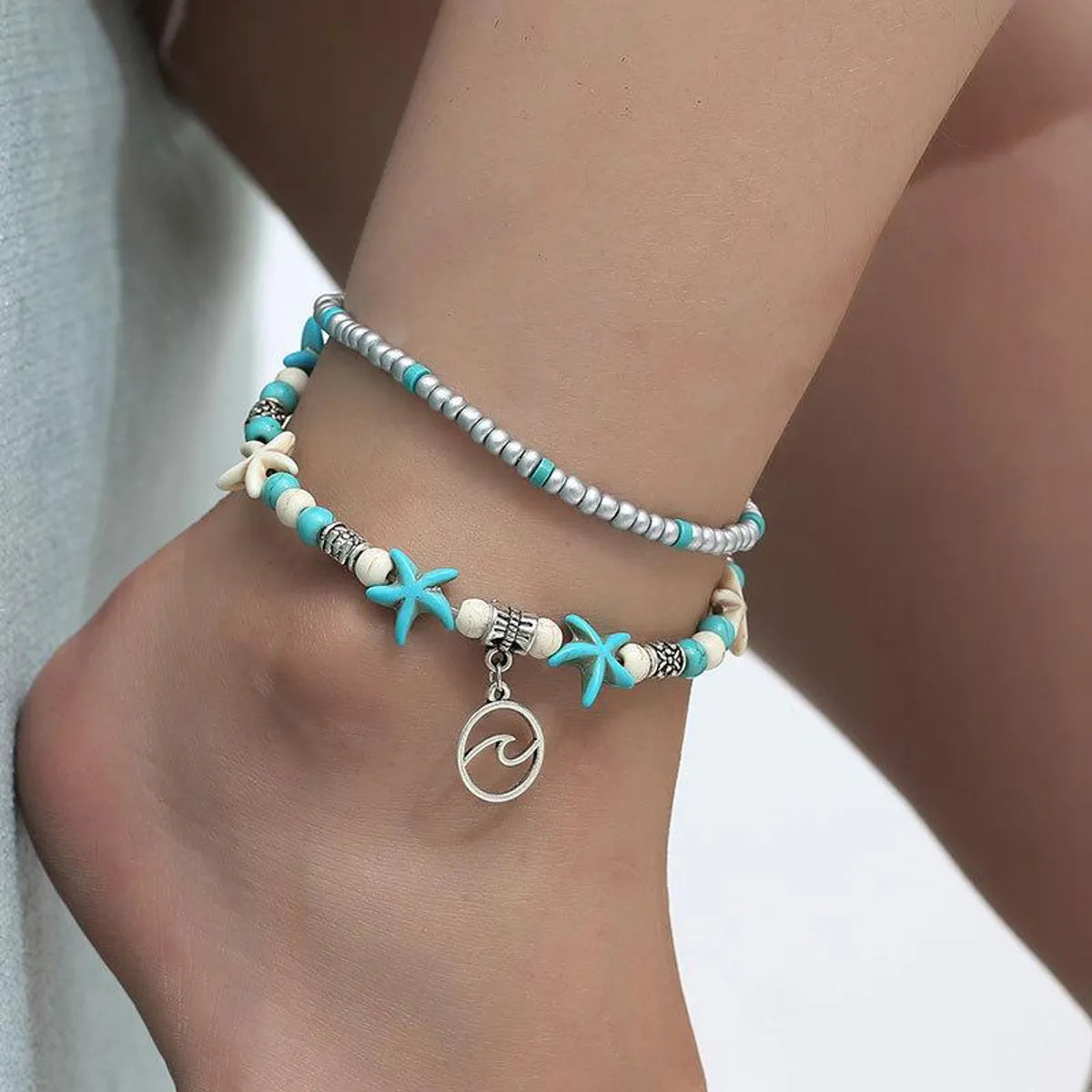 Fashion Starfish Pearl Conch Anklet Mizhu Yoga Turtle Pendant Anklet Retro Wave Foot Ornament