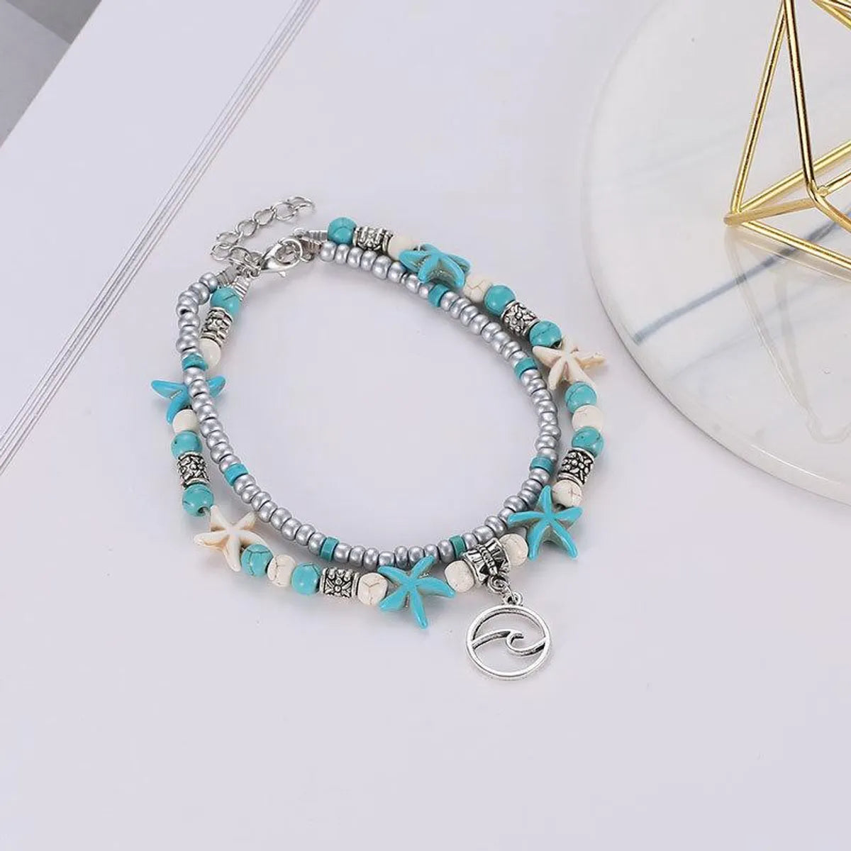 Fashion Starfish Pearl Conch Anklet Mizhu Yoga Turtle Pendant Anklet Retro Wave Foot Ornament