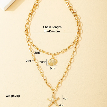 Fashion Starfish Shell Alloy Plating Necklace