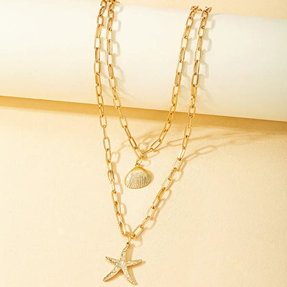 Fashion Starfish Shell Alloy Plating Necklace