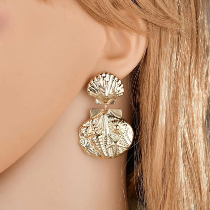 Fashion Starfish Shell Metal Texture Earrings Nhbq130388