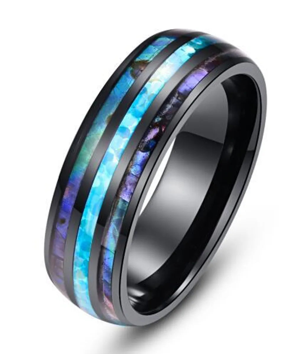 Fashion Stripe Stainless Steel Men'S Ceramic Ring