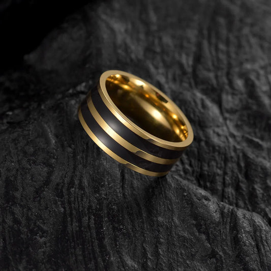 Fashion Stripe 201 Stainless Steel Gold Plated Men'S Rings