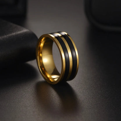 Fashion Stripe 201 Stainless Steel Gold Plated Men'S Rings