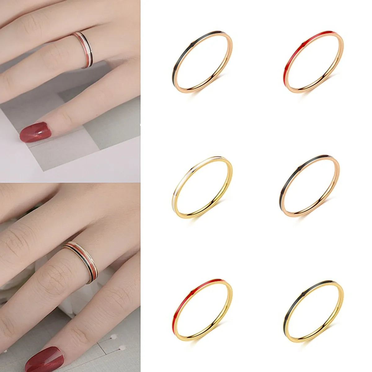 Fashion Stripe Titanium Steel Enamel Rings