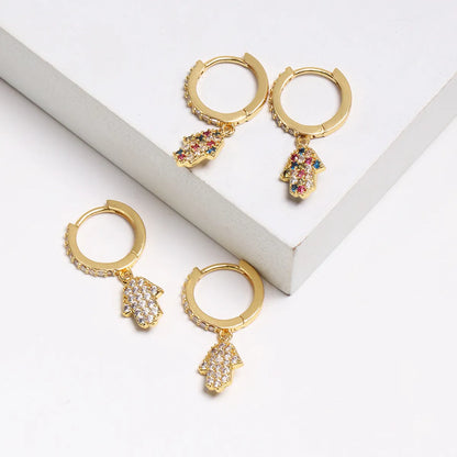 Novelty Hand Plating Metal Artificial Gemstones Earrings