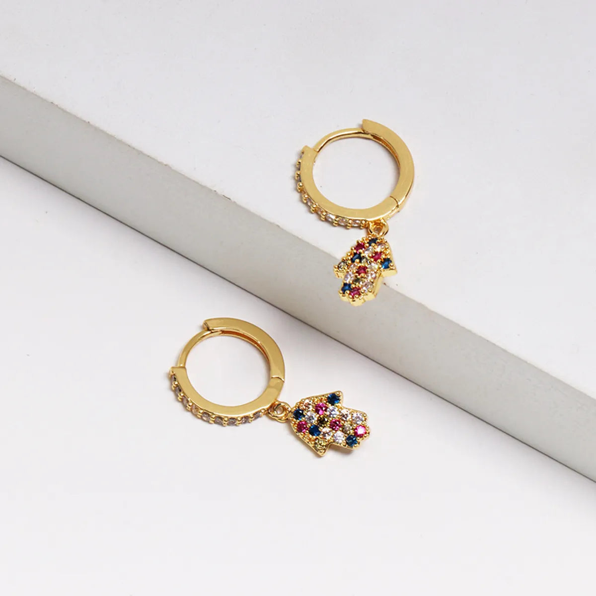 Novelty Hand Plating Metal Artificial Gemstones Earrings