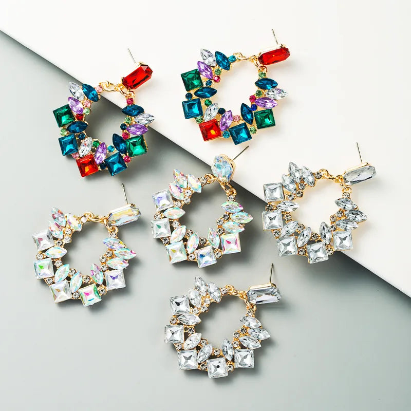 Fashion Style Exaggerated Geometric Alloy Inlaid Rhinestone Earrings