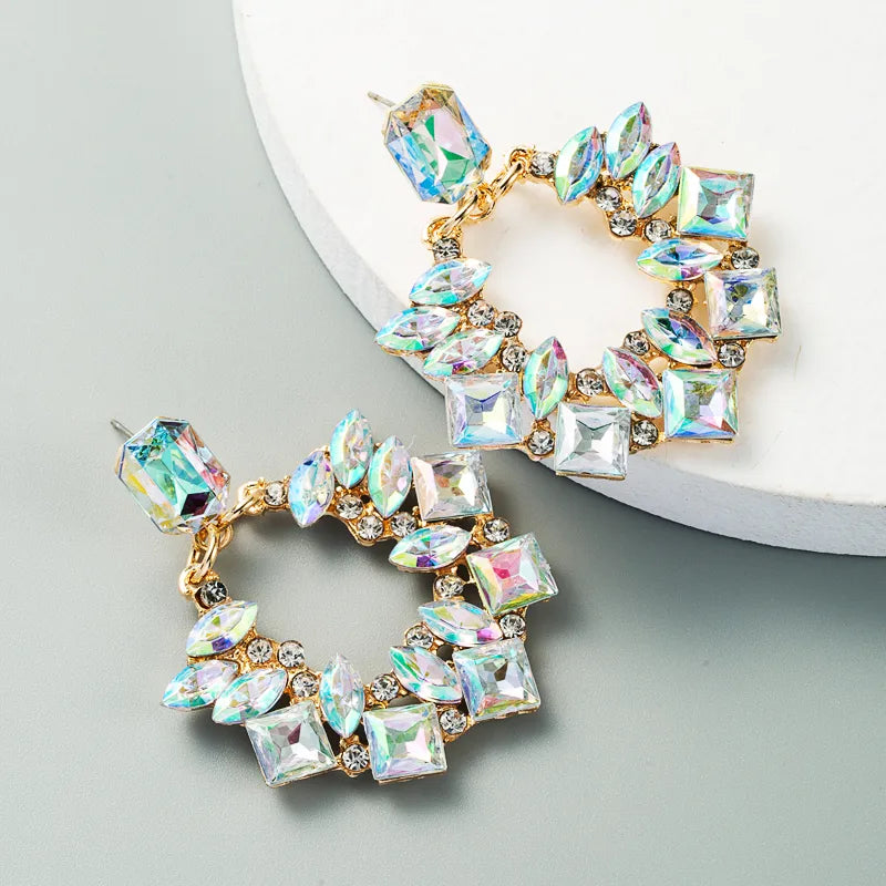 Fashion Style Exaggerated Geometric Alloy Inlaid Rhinestone Earrings