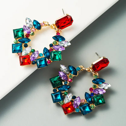 Fashion Style Exaggerated Geometric Alloy Inlaid Rhinestone Earrings