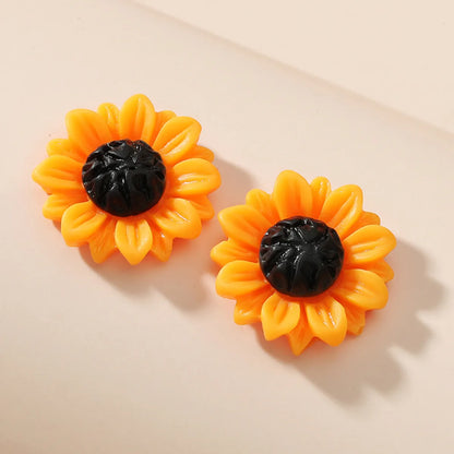 Fashion Summer Fresh Cute Sunflower Shaped Resin Ear Studs