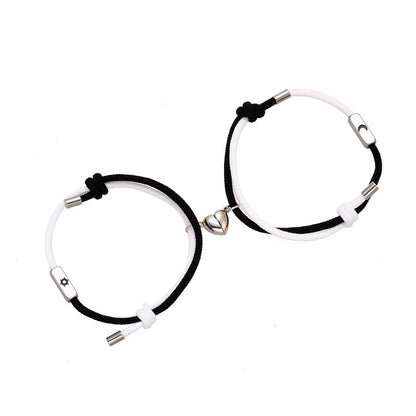 Fashion Sun Heart Shape Stainless Steel Alloy Rope Couple Bracelets 1 Pair