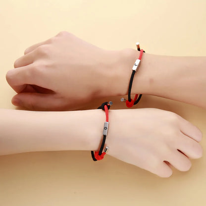 Fashion Sun Heart Shape Stainless Steel Alloy Rope Couple Bracelets 1 Pair