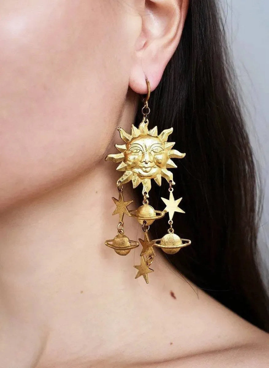 1 Pair Fashion Sun Plating Metal Drop Earrings