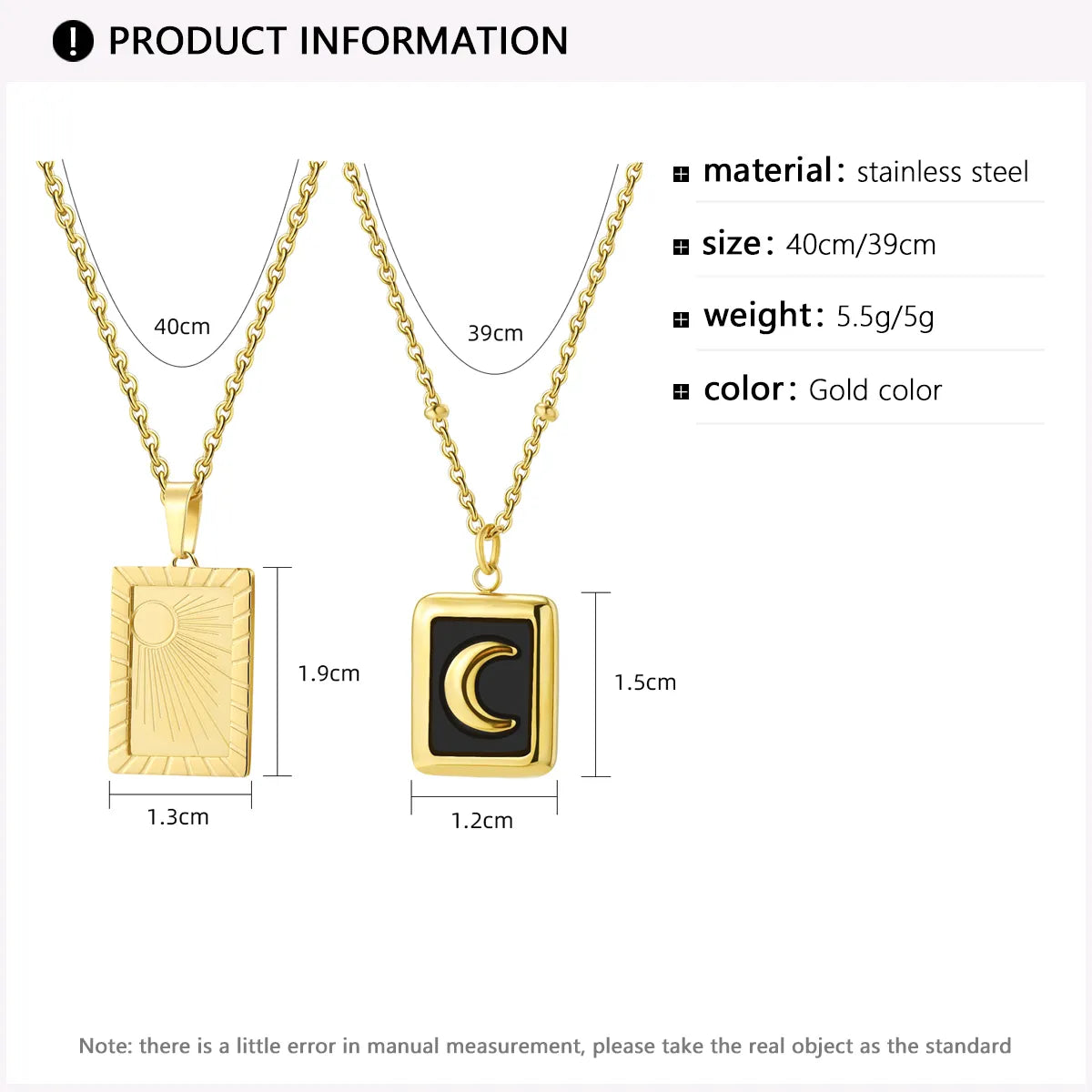 Fashion Sun Moon Rectangle Titanium Steel Plating Pendant Necklace 1 Piece