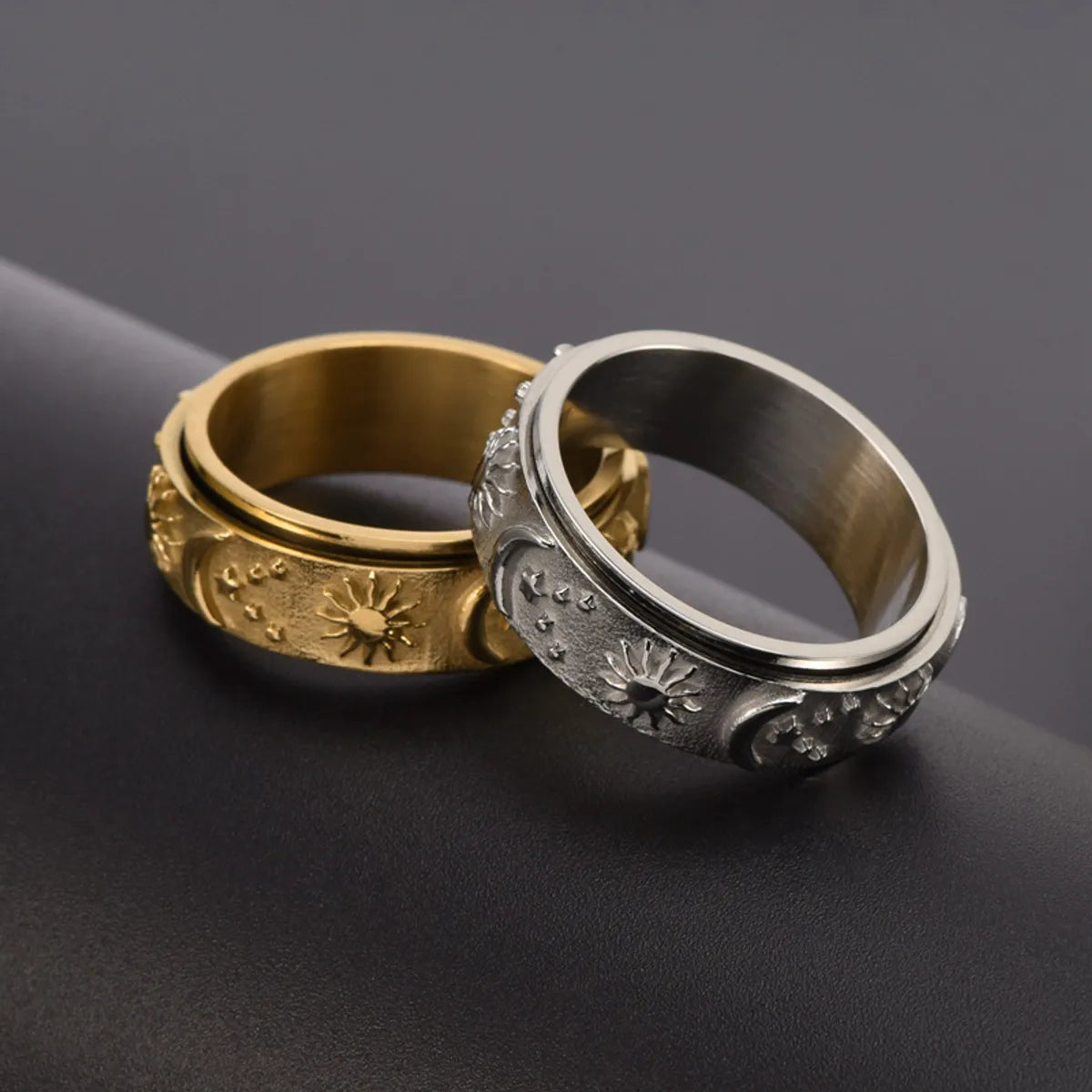 Fashion Sun Moon Titanium Steel Plating Rings