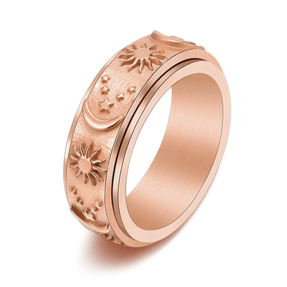 Fashion Sun Moon Titanium Steel Plating Rings