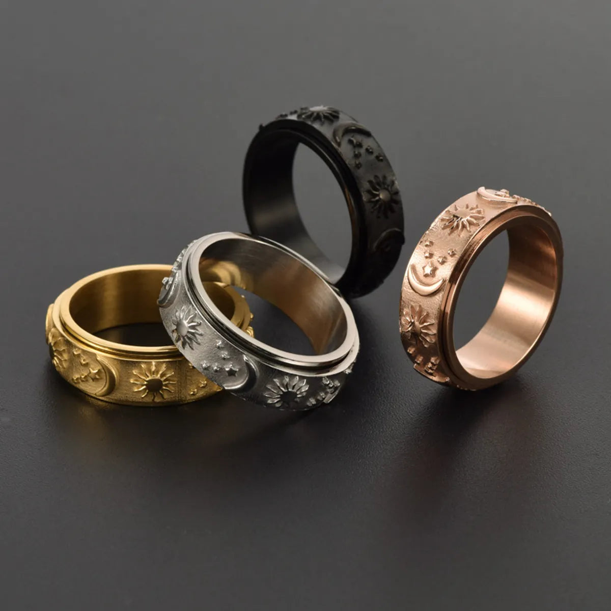 Fashion Sun Moon Titanium Steel Plating Rings