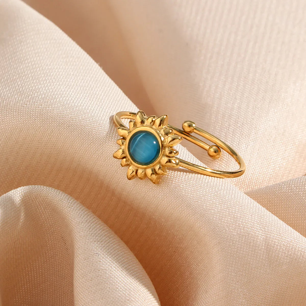 Fashion Sun Stainless Steel Inlay Opal Gold Plated Open Ring