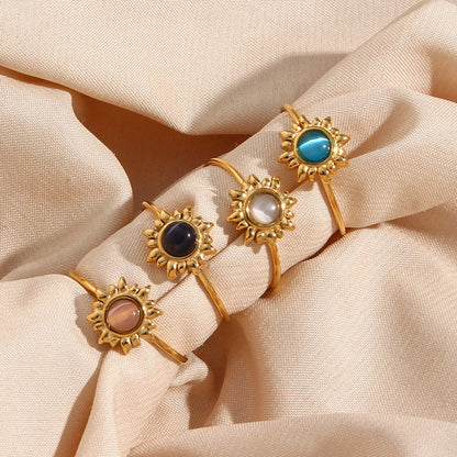 Fashion Sun Stainless Steel Inlay Opal Gold Plated Open Ring