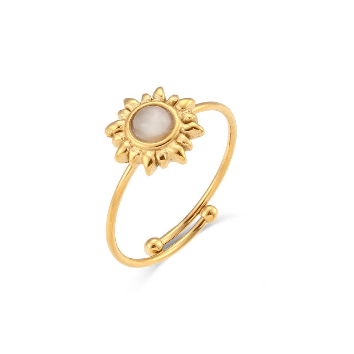 Fashion Sun Stainless Steel Inlay Opal Gold Plated Open Ring